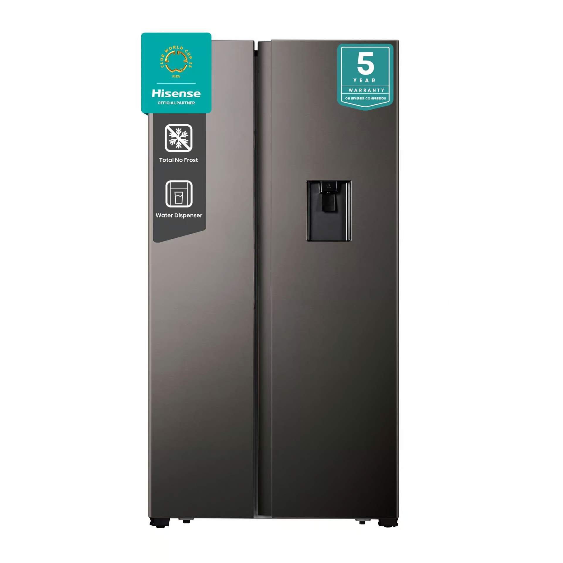 H670SIT-WD Hisense 508L Side x Side Fridge with Water Dispenser Silver - H670SITWD - Image 1