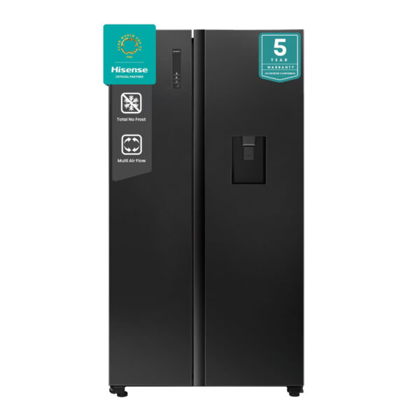 Hisense 514L Side x Side Fridge with Water Dispenser - Black Glass H670SMIBWD