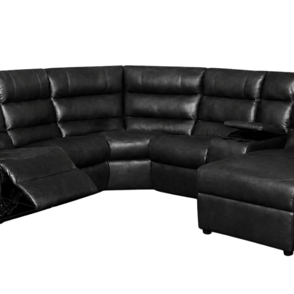Erin 6 Piece Lounge With 1 Action Recliner, Chaise And Console Black - KERCNR6P1AFBBL