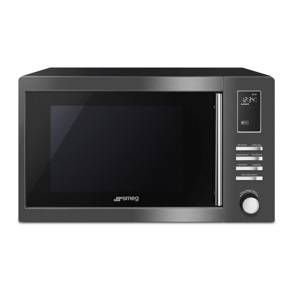 Blank White Card on Brown Background and Shadow Smeg 25L Microwave + Grill Dark Inox – MOE25B - Image 1